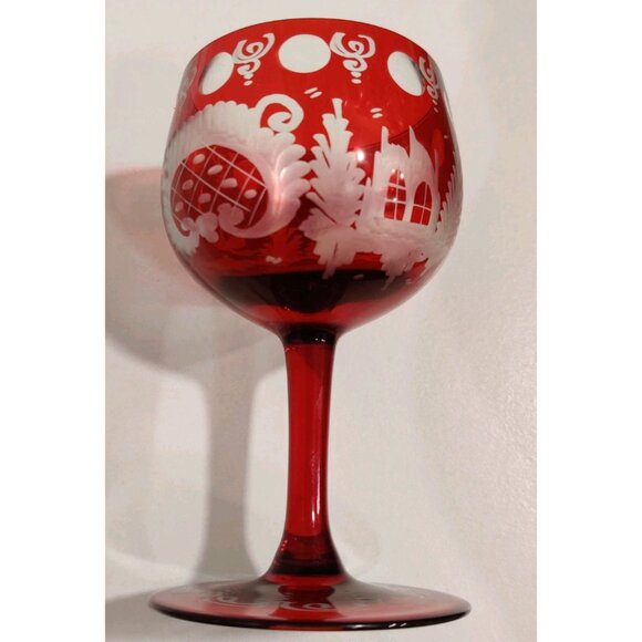 Vtg EGERMANN Ruby Wine Glass Stag Red Staining Bohemian Baroque 2.5x4.5" - Picture 7 of 16